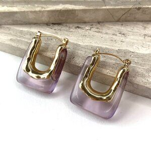 NEW~ Anthropologie Purple Resin Rectangle Hoop Earrings
